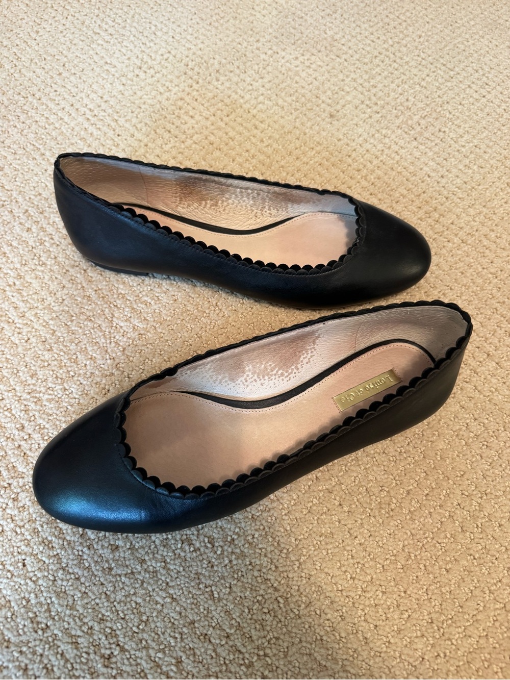 Louise et Cie Black Scalloped Leather Ballet Flats Size 9